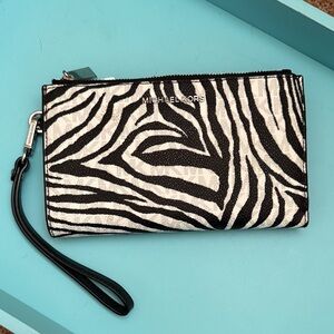MICHAEL Michael Kors Jet Set Zebra Stripe Double Zip Wristlet